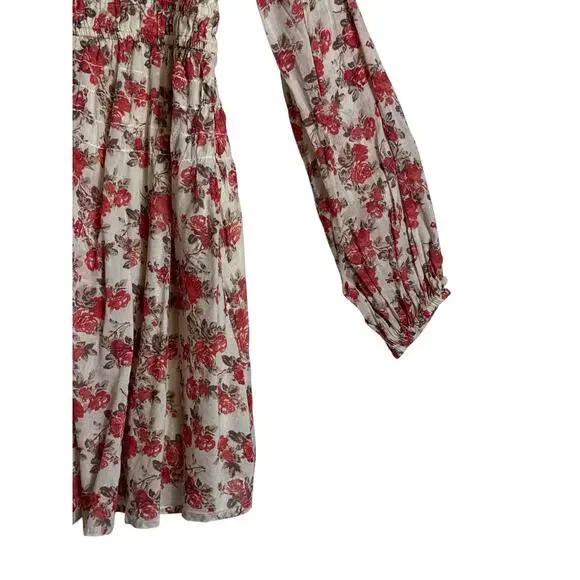 Free People Keep You Smocked Dress Floral Boho Mini Long Sleeve Size L EUC - Picture 5 of 11
